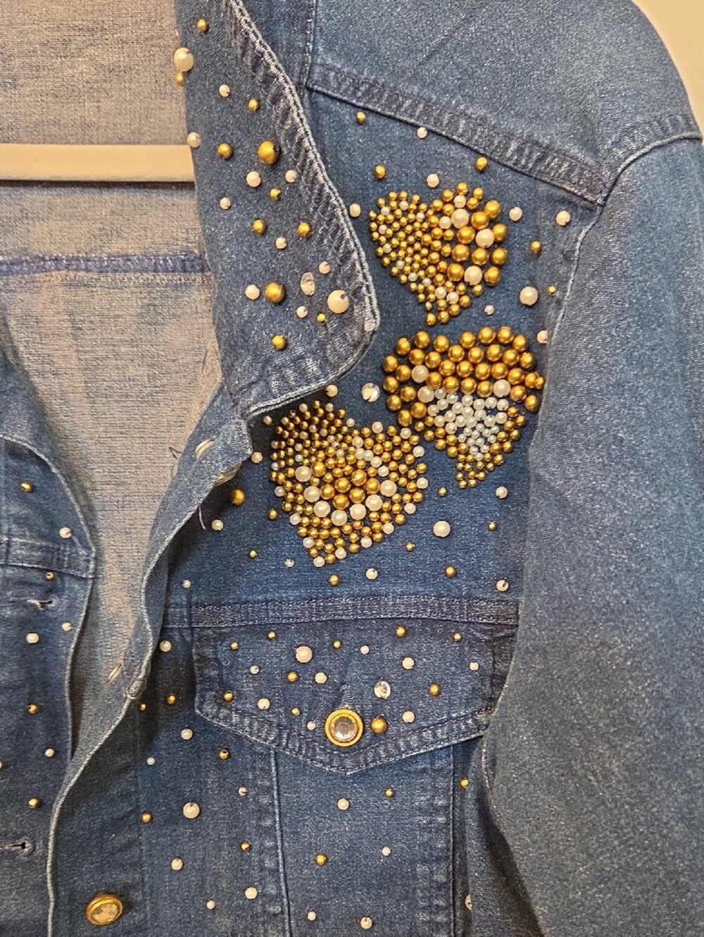 Denim Jacket/shirt with Gold Stud Heart Accents - Blue - Picture 3 of 7
